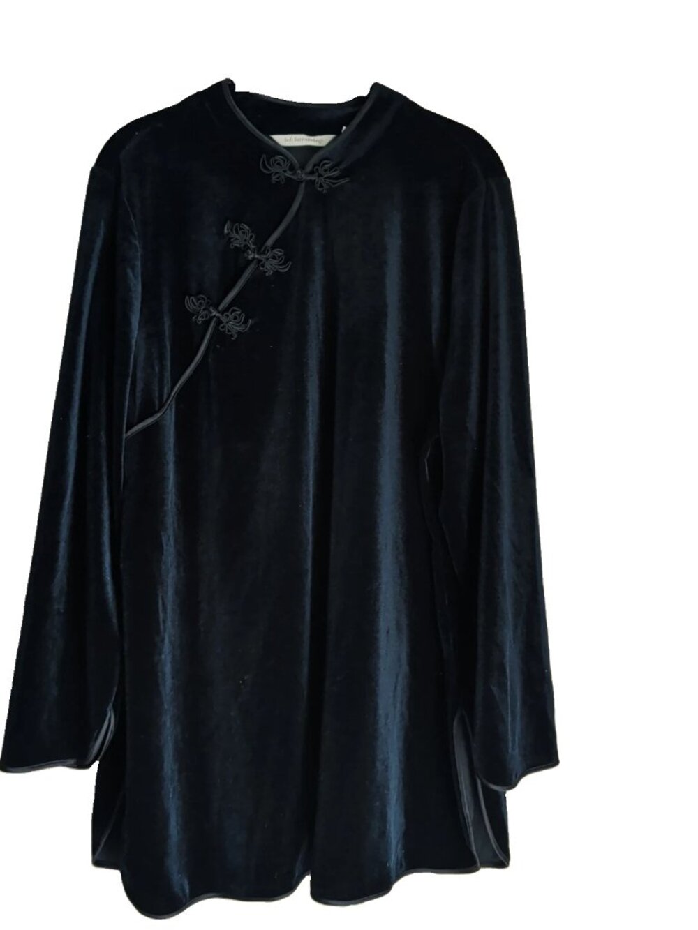 Soft Surroundings Tai Velvet Tunic Top Women's Sz 1X Black Mandarin Collar